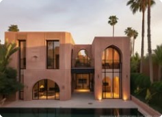 Arched clay-pink villa in the palms