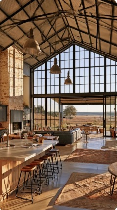 Tall rural studio interior with glazed gable