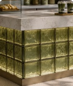 Olive glass-block and stone detail